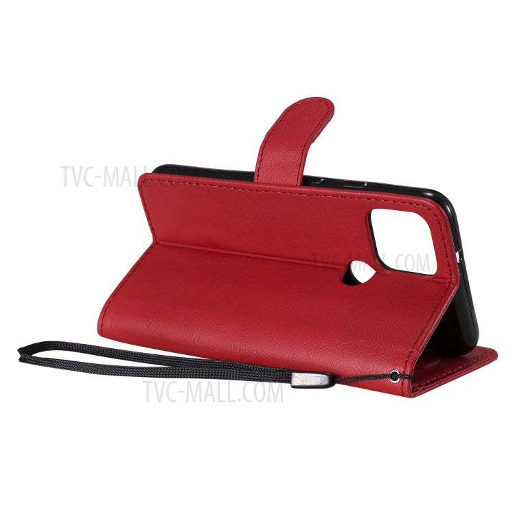 KT Leather Series-2 PU Leather Wallet Stand Case with Lanyard for Google Pixel 5 - Red