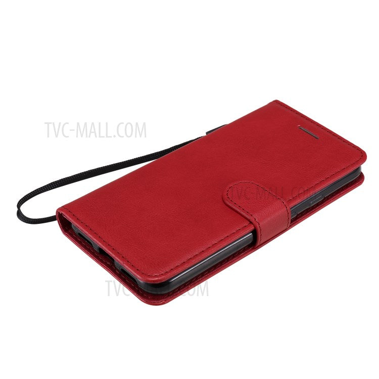 KT Leather Series-2 PU Leather Wallet Stand Case with Lanyard for Google Pixel 5 - Red