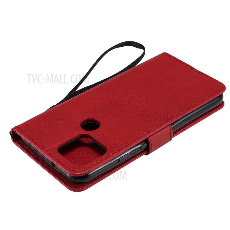 KT Leather Series-2 PU Leather Wallet Stand Case with Lanyard for Google Pixel 5 - Red