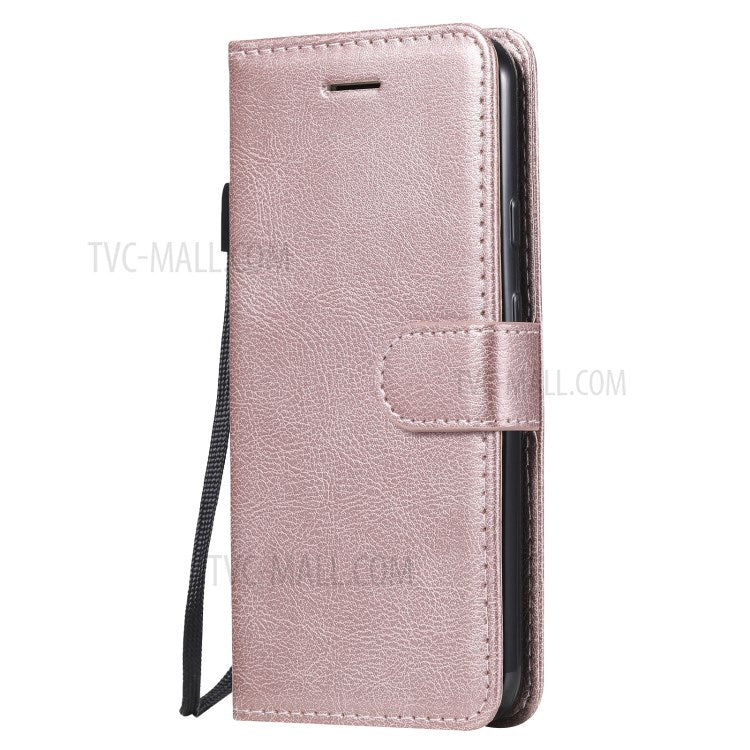 KT Leather Series-2 PU Leather Wallet Stand Case with Lanyard for Google Pixel 5 - Rose Gold