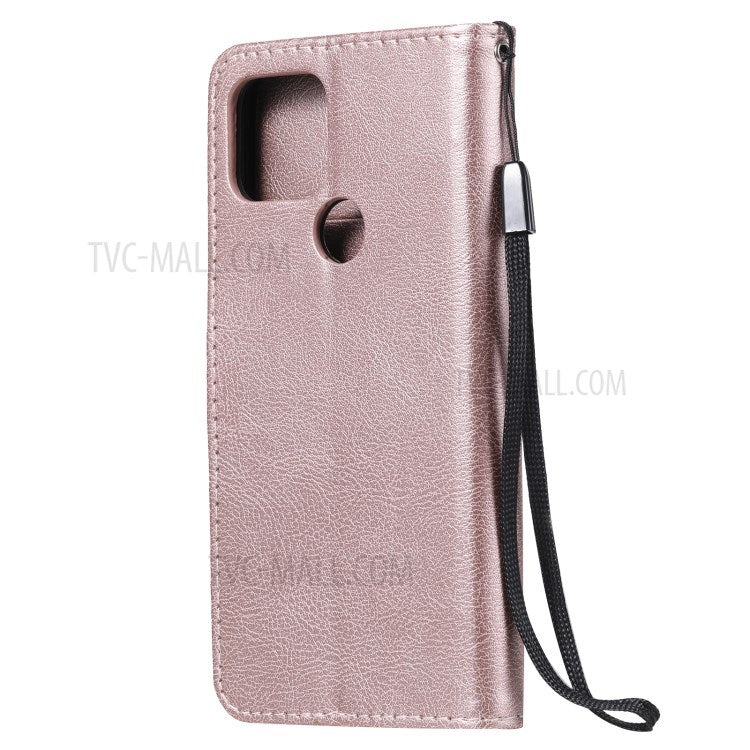 KT Leather Series-2 PU Leather Wallet Stand Case with Lanyard for Google Pixel 5 - Rose Gold