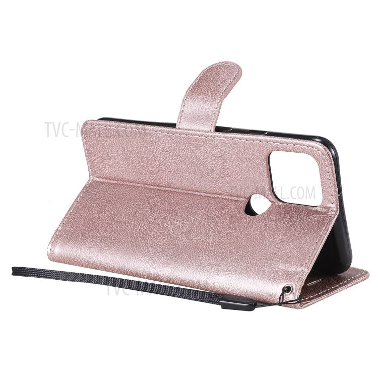 KT Leather Series-2 PU Leather Wallet Stand Case with Lanyard for Google Pixel 5 - Rose Gold