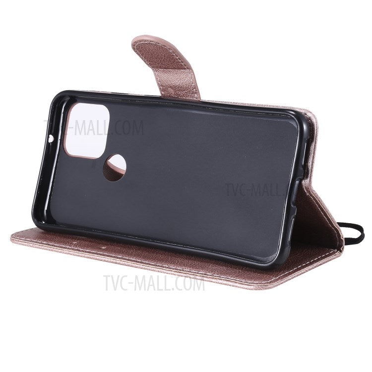 KT Leather Series-2 PU Leather Wallet Stand Case with Lanyard for Google Pixel 5 - Rose Gold