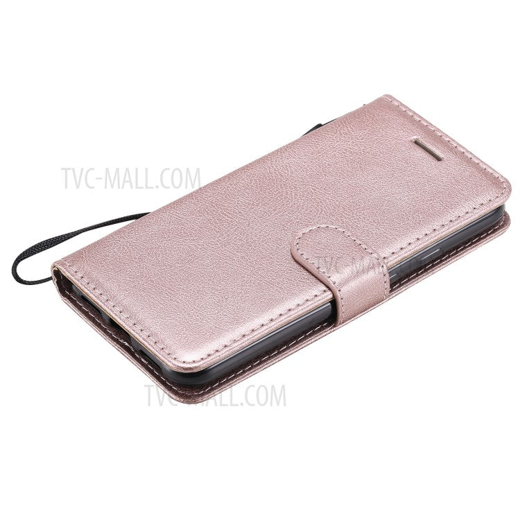 KT Leather Series-2 PU Leather Wallet Stand Case with Lanyard for Google Pixel 5 - Rose Gold