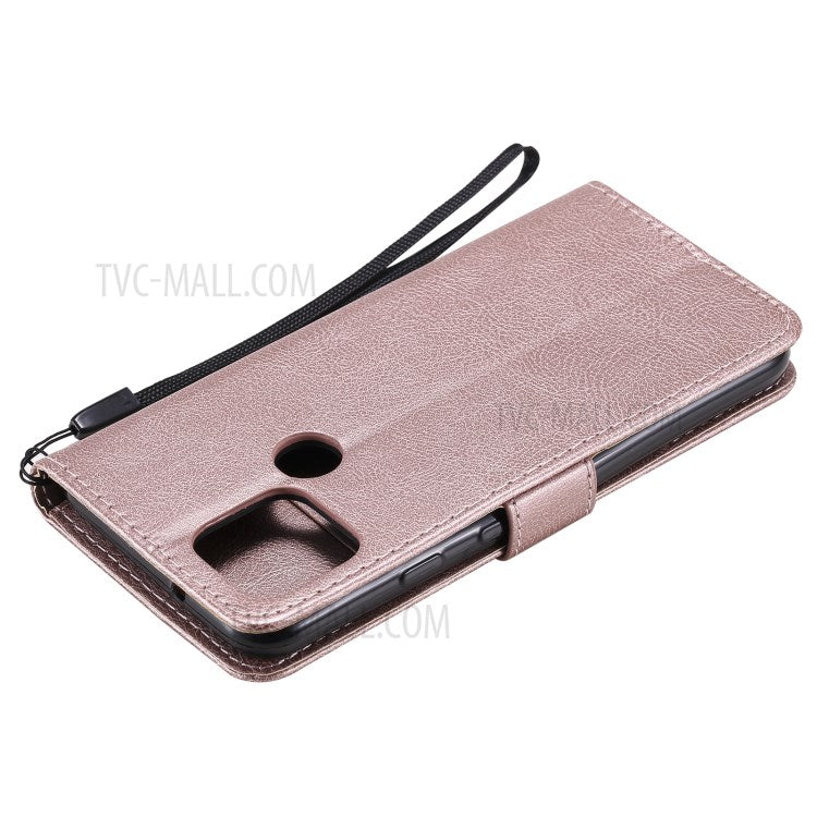 KT Leather Series-2 PU Leather Wallet Stand Case with Lanyard for Google Pixel 5 - Rose Gold