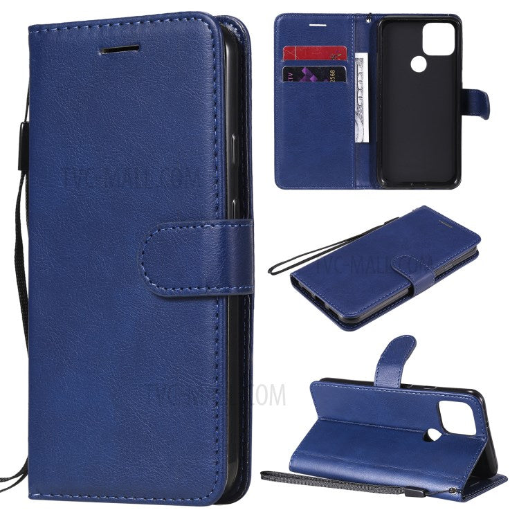 KT Leather Series-2 PU Leather Wallet Stand Case with Lanyard for Google Pixel 5 - Blue
