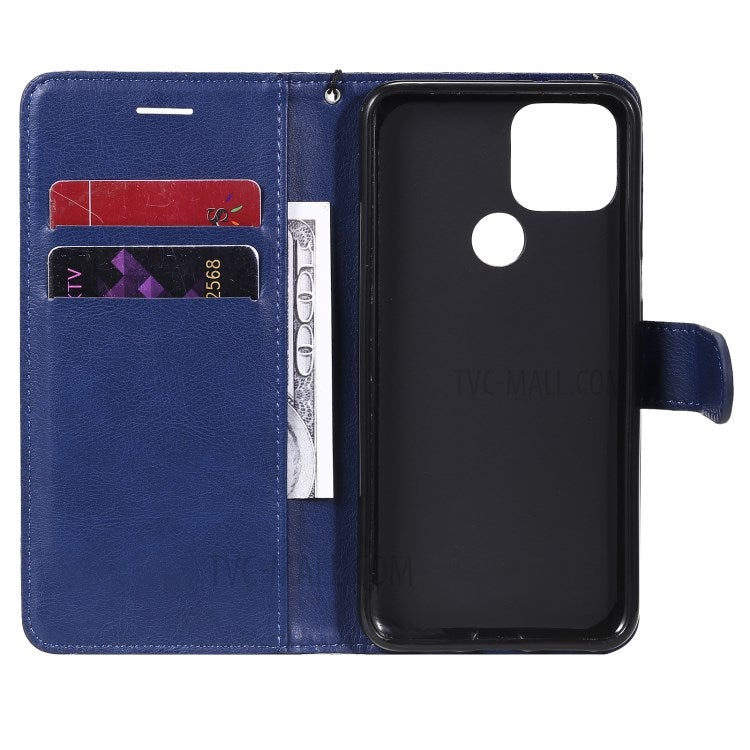 KT Leather Series-2 PU Leather Wallet Stand Case with Lanyard for Google Pixel 5 - Blue