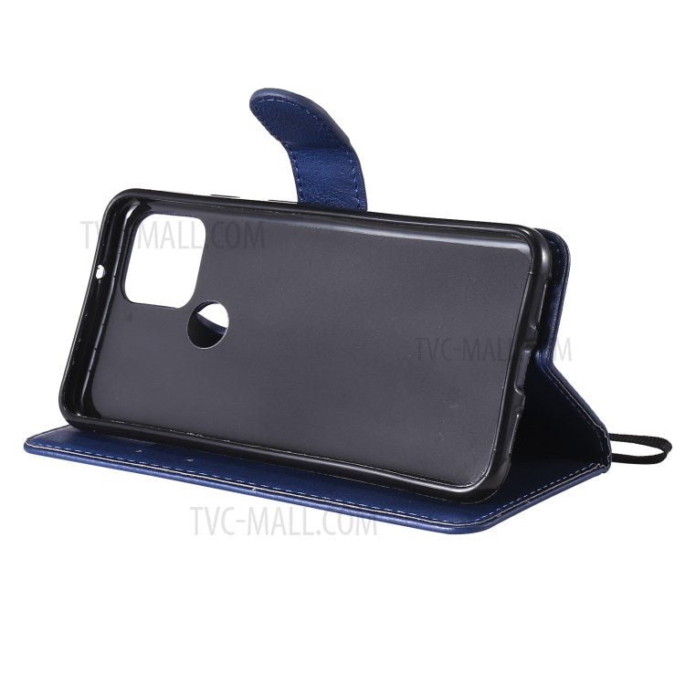 KT Leather Series-2 PU Leather Wallet Stand Case with Lanyard for Google Pixel 5 - Blue
