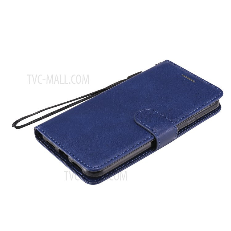 KT Leather Series-2 PU Leather Wallet Stand Case with Lanyard for Google Pixel 5 - Blue