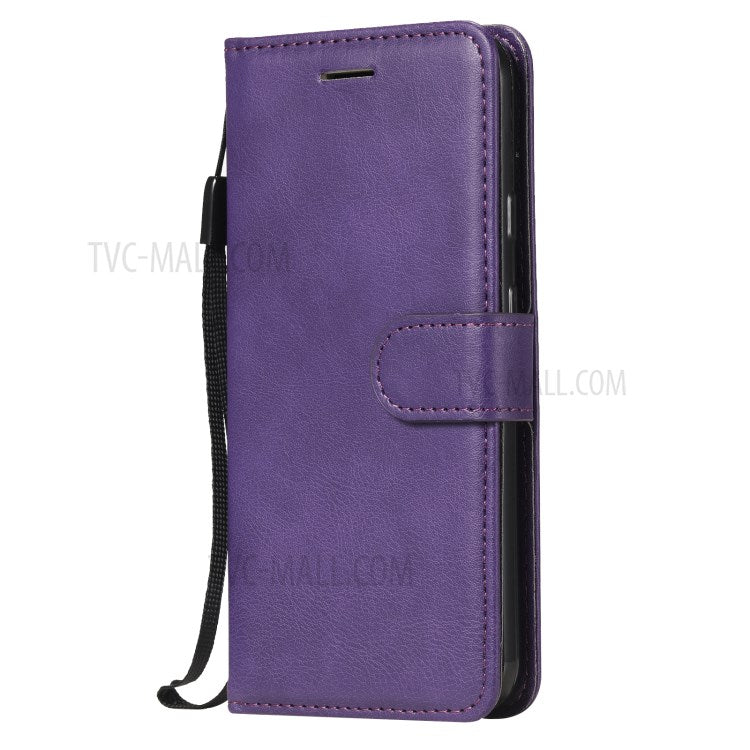 KT Leather Series-2 PU Leather Wallet Stand Case with Lanyard for Google Pixel 5 - Purple