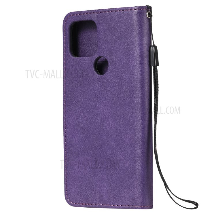 KT Leather Series-2 PU Leather Wallet Stand Case with Lanyard for Google Pixel 5 - Purple