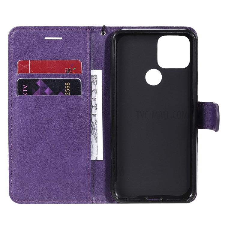 KT Leather Series-2 PU Leather Wallet Stand Case with Lanyard for Google Pixel 5 - Purple