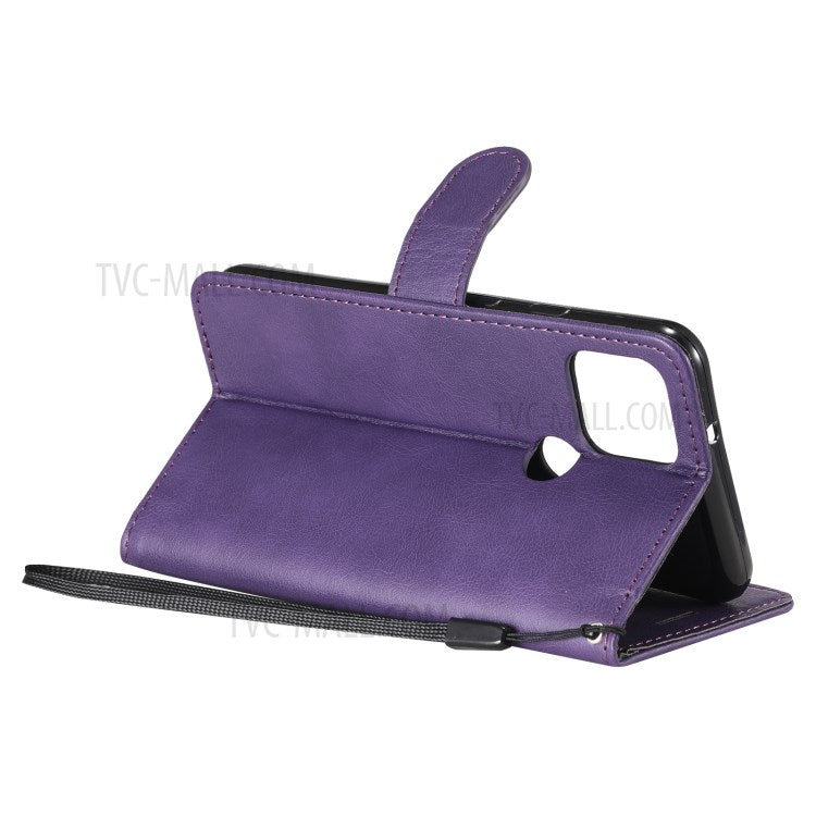 KT Leather Series-2 PU Leather Wallet Stand Case with Lanyard for Google Pixel 5 - Purple