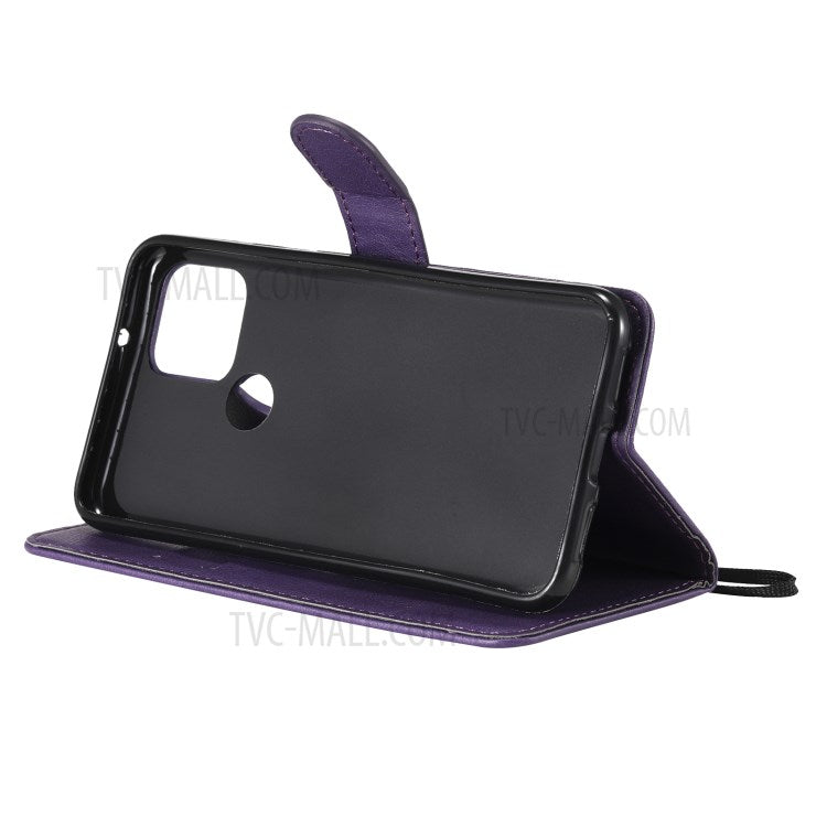 KT Leather Series-2 PU Leather Wallet Stand Case with Lanyard for Google Pixel 5 - Purple