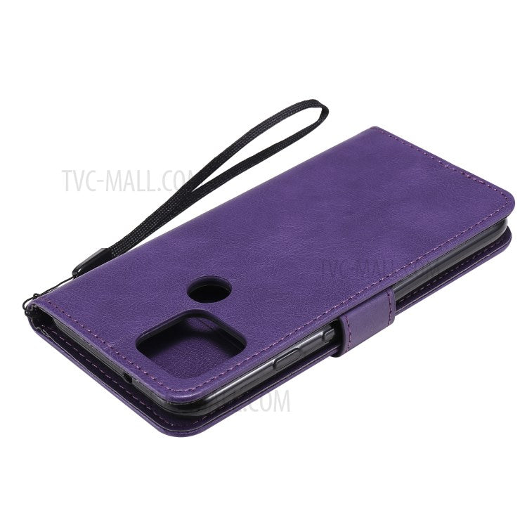 KT Leather Series-2 PU Leather Wallet Stand Case with Lanyard for Google Pixel 5 - Purple