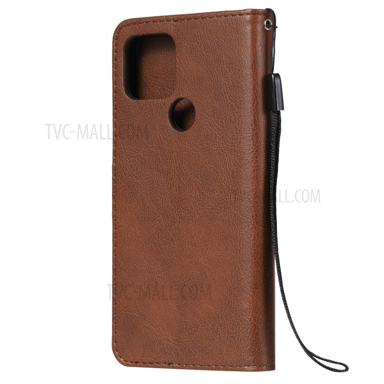 KT Leather Series-2 PU Leather Wallet Stand Case with Lanyard for Google Pixel 5 - Brown