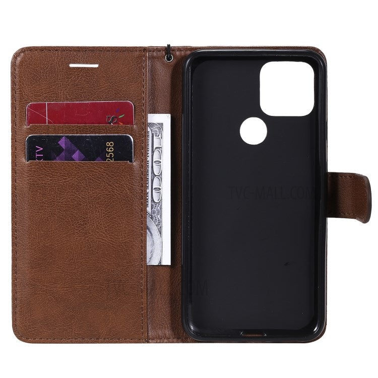 KT Leather Series-2 PU Leather Wallet Stand Case with Lanyard for Google Pixel 5 - Brown