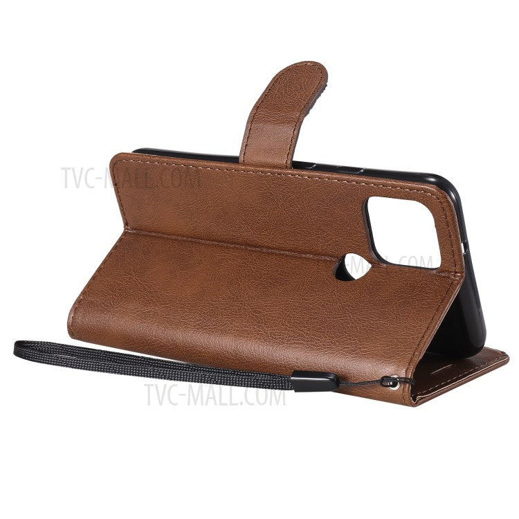 KT Leather Series-2 PU Leather Wallet Stand Case with Lanyard for Google Pixel 5 - Brown