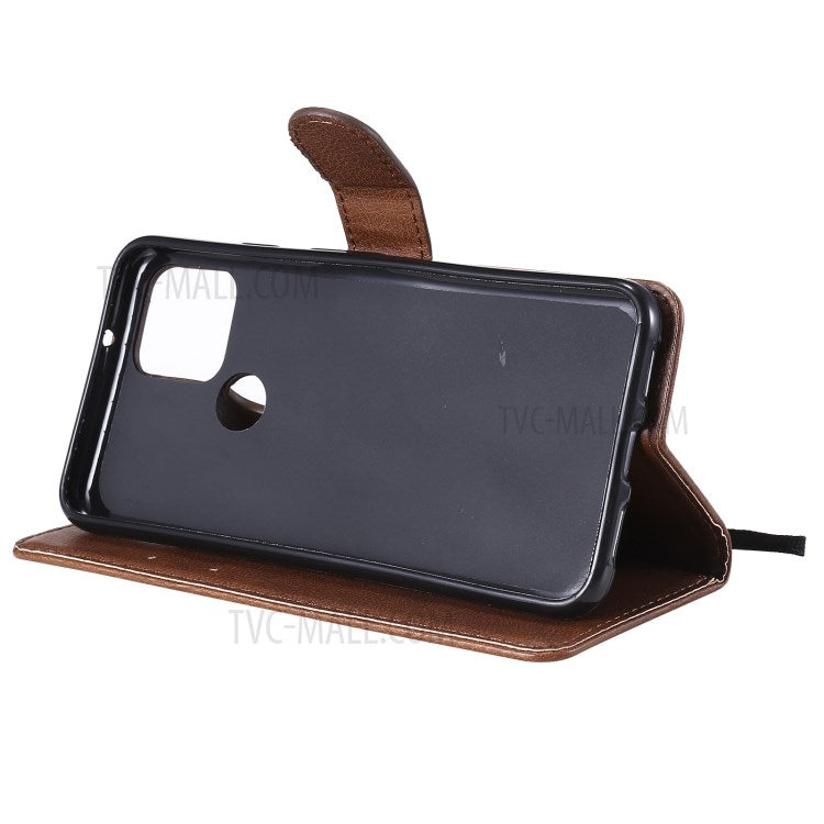 KT Leather Series-2 PU Leather Wallet Stand Case with Lanyard for Google Pixel 5 - Brown