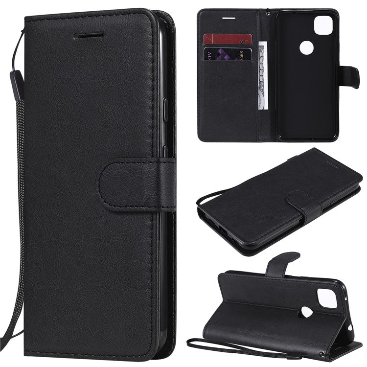 KT Leather Series-2 PU Leather Wallet Stand Case with Handy Strap for Google Pixel 4a - Black
