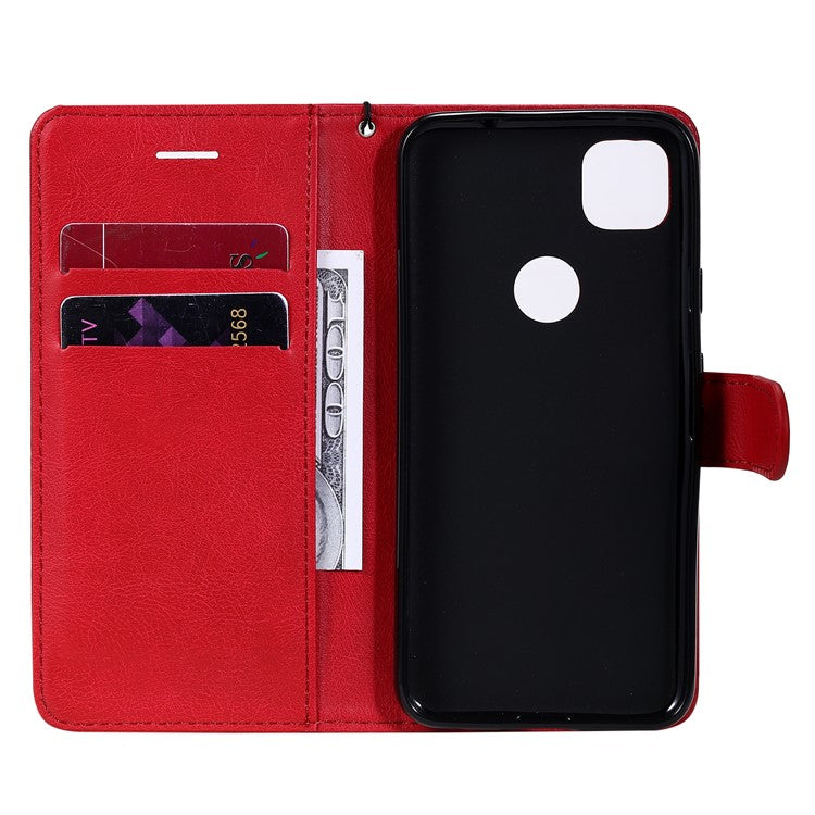 KT Leather Series-2 PU Leather Wallet Stand Case with Handy Strap for Google Pixel 4a - Red