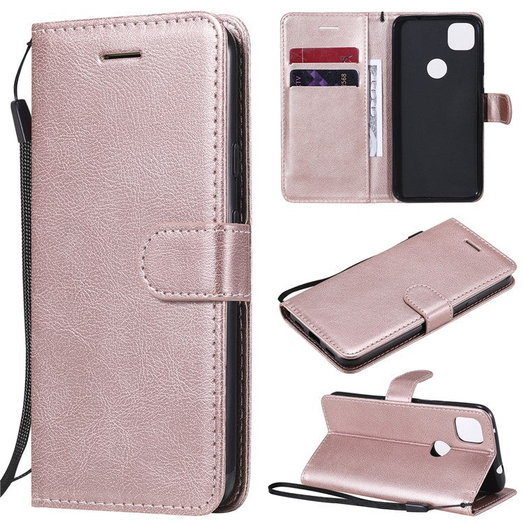 KT Leather Series-2 PU Leather Wallet Stand Case with Handy Strap for Google Pixel 4a - Rose Gold