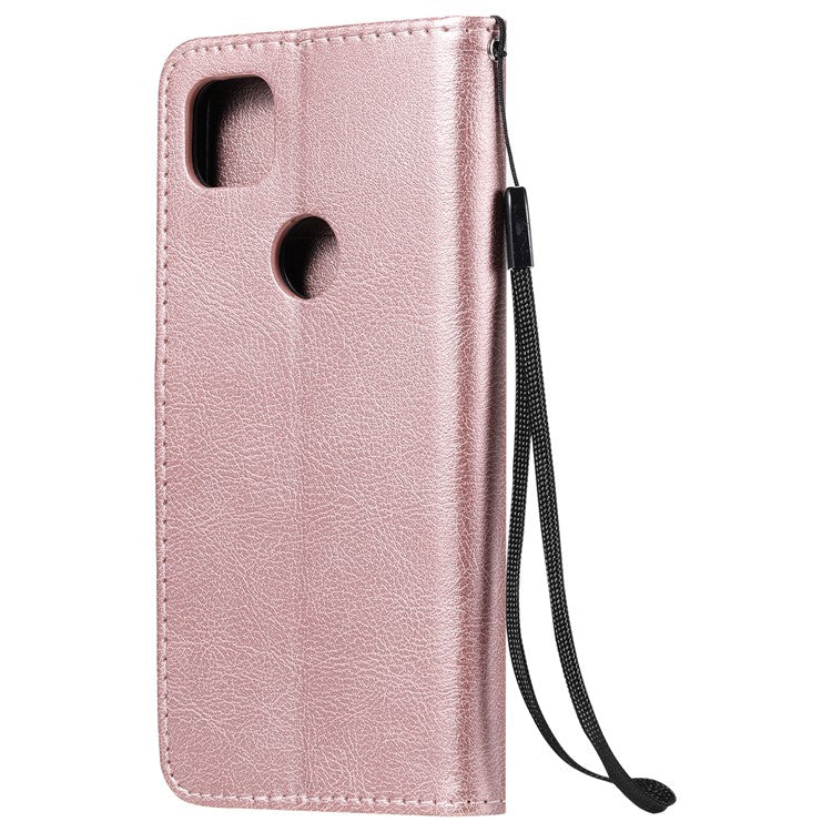 KT Leather Series-2 PU Leather Wallet Stand Case with Handy Strap for Google Pixel 4a - Rose Gold
