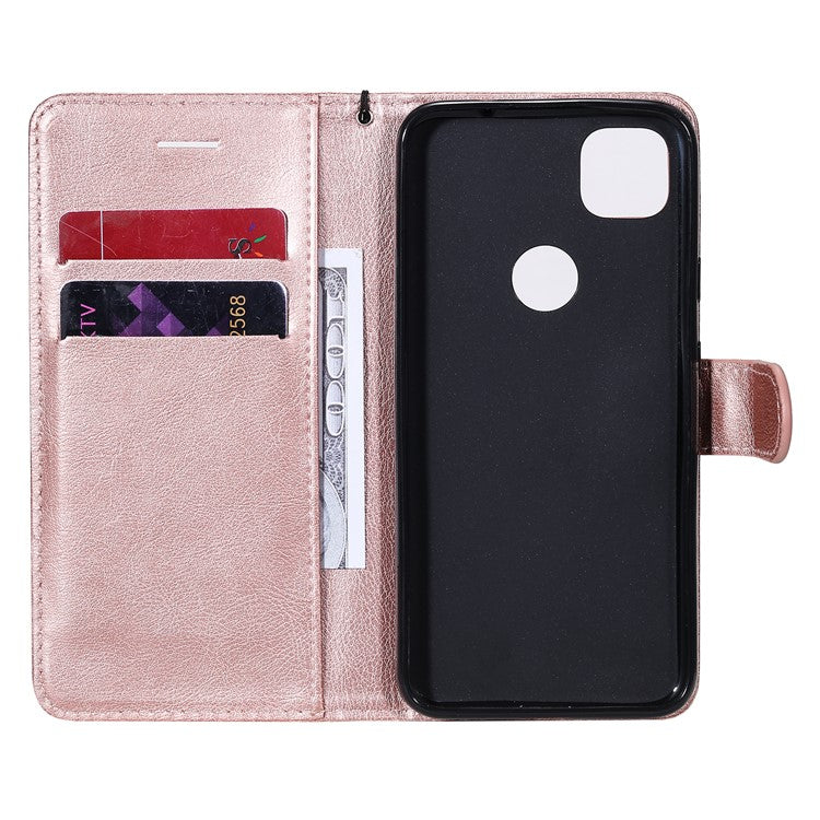 KT Leather Series-2 PU Leather Wallet Stand Case with Handy Strap for Google Pixel 4a - Rose Gold