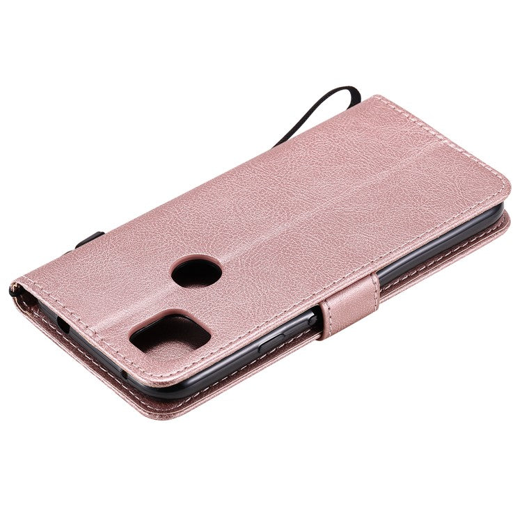 KT Leather Series-2 PU Leather Wallet Stand Case with Handy Strap for Google Pixel 4a - Rose Gold