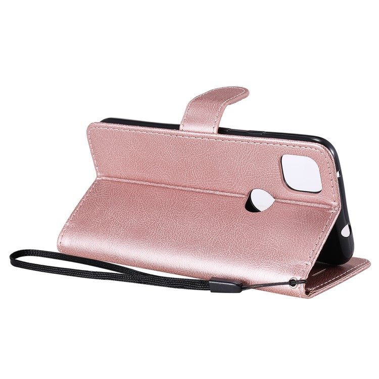 KT Leather Series-2 PU Leather Wallet Stand Case with Handy Strap for Google Pixel 4a - Rose Gold