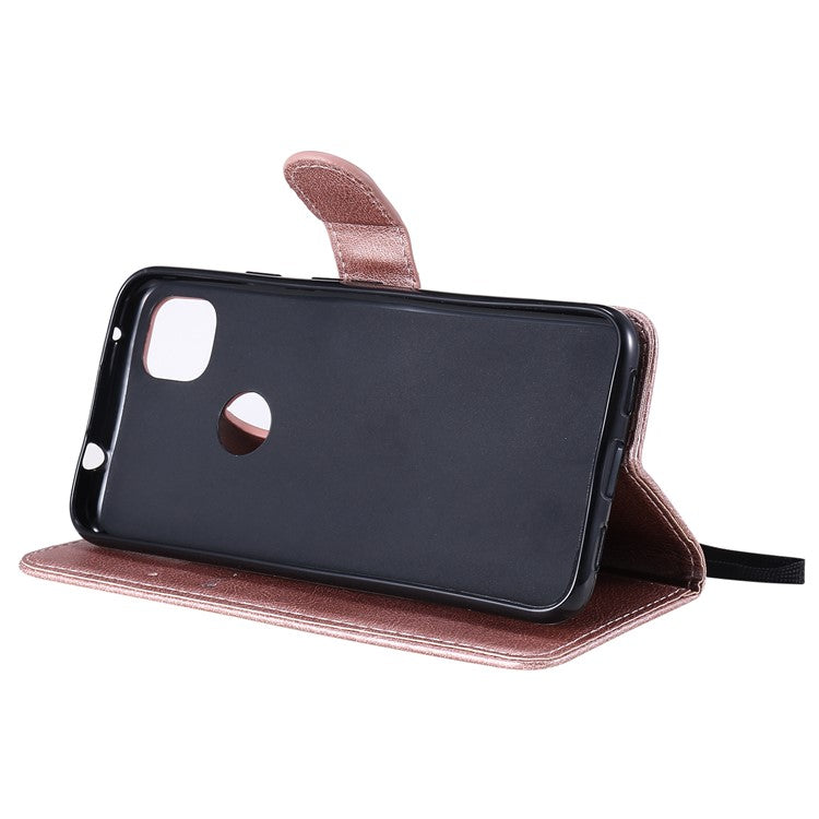 KT Leather Series-2 PU Leather Wallet Stand Case with Handy Strap for Google Pixel 4a - Rose Gold