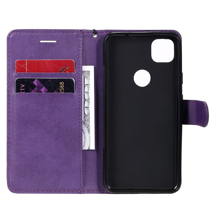KT Leather Series-2 PU Leather Wallet Stand Case with Handy Strap for Google Pixel 4a - Purple
