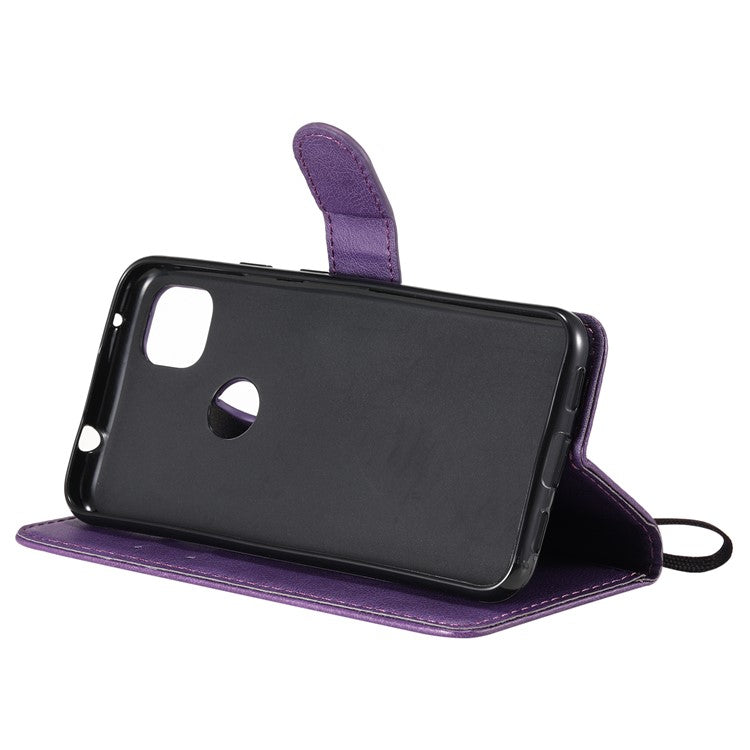 KT Leather Series-2 PU Leather Wallet Stand Case with Handy Strap for Google Pixel 4a - Purple