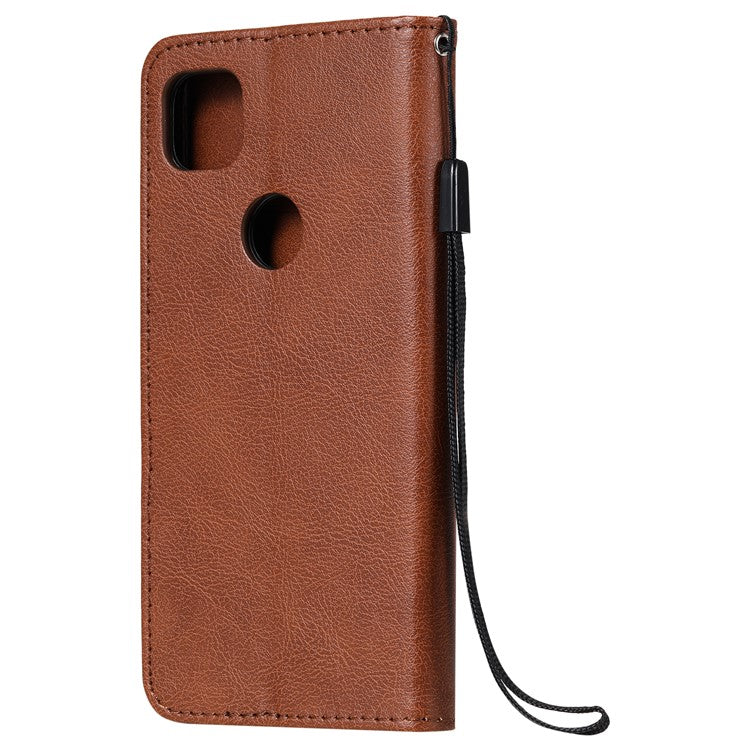 KT Leather Series-2 PU Leather Wallet Stand Case with Handy Strap for Google Pixel 4a - Brown