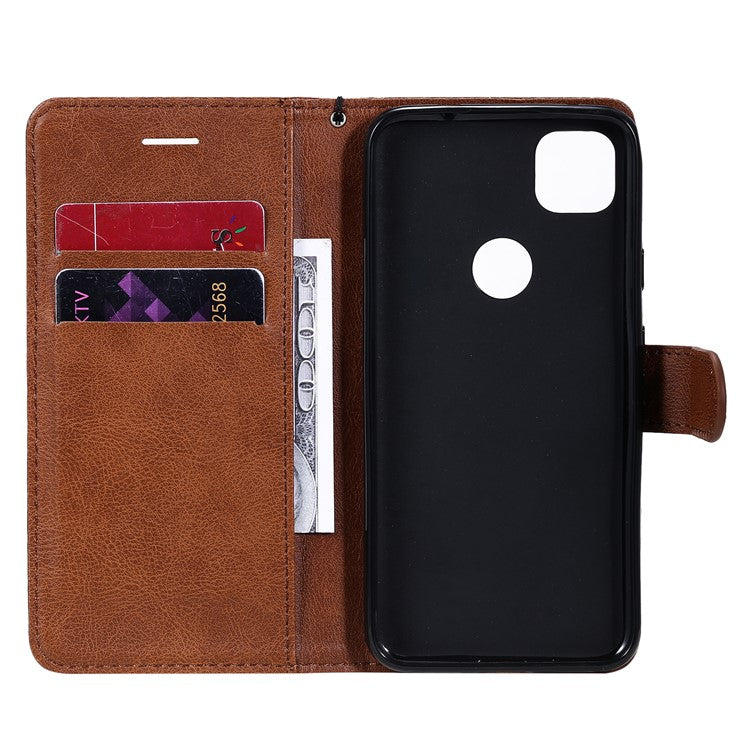 KT Leather Series-2 PU Leather Wallet Stand Case with Handy Strap for Google Pixel 4a - Brown