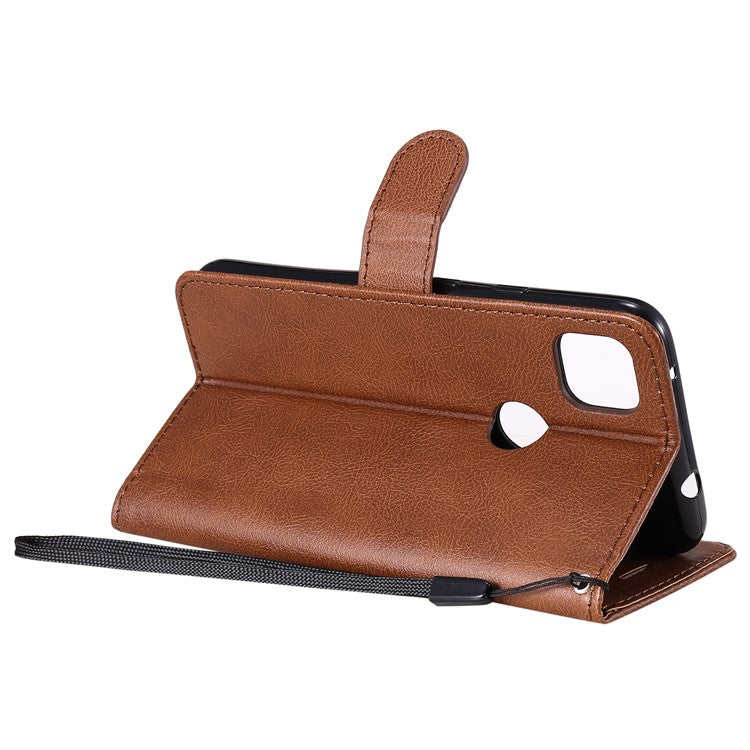 KT Leather Series-2 PU Leather Wallet Stand Case with Handy Strap for Google Pixel 4a - Brown