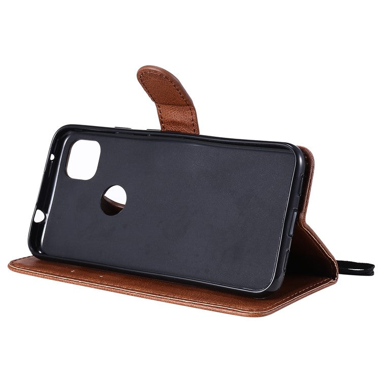 KT Leather Series-2 PU Leather Wallet Stand Case with Handy Strap for Google Pixel 4a - Brown