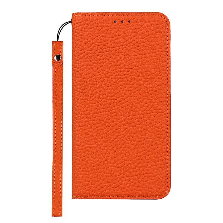 Litchi Skin Genuine Leather Coated TPU Stand Case for Google Pixel 4a - Orange