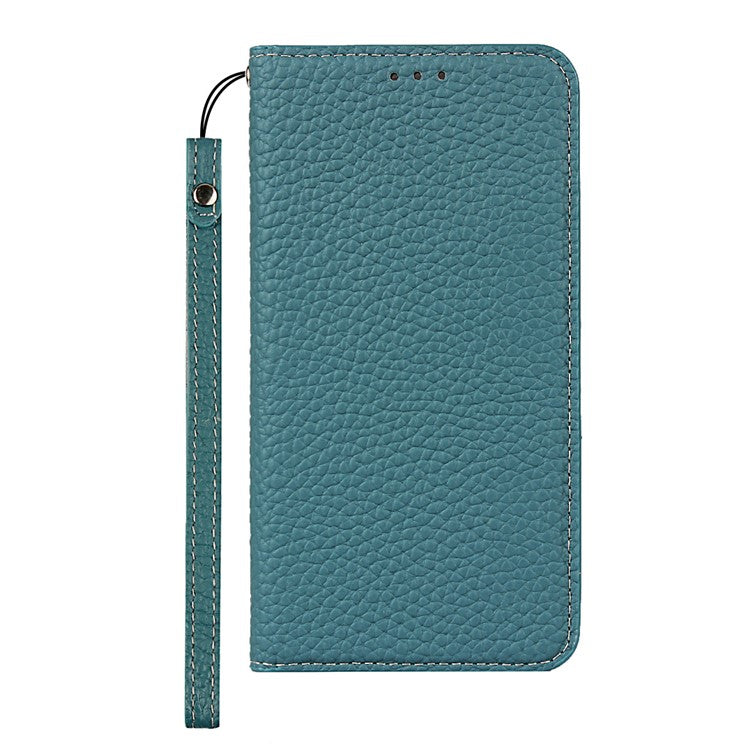 Litchi Skin Genuine Leather Coated TPU Stand Case for Google Pixel 4a - Baby Blue