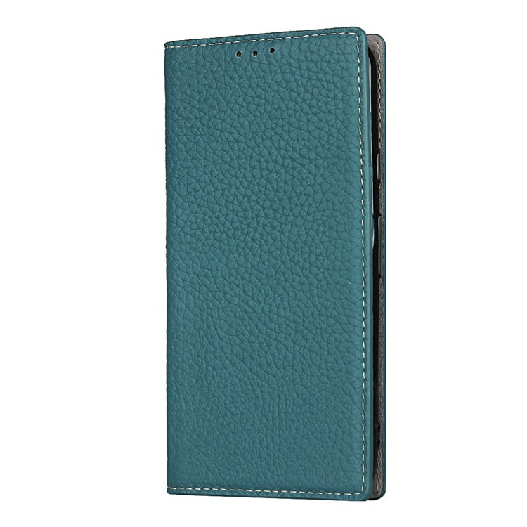 Litchi Skin Genuine Leather Coated TPU Stand Case for Google Pixel 4a - Baby Blue
