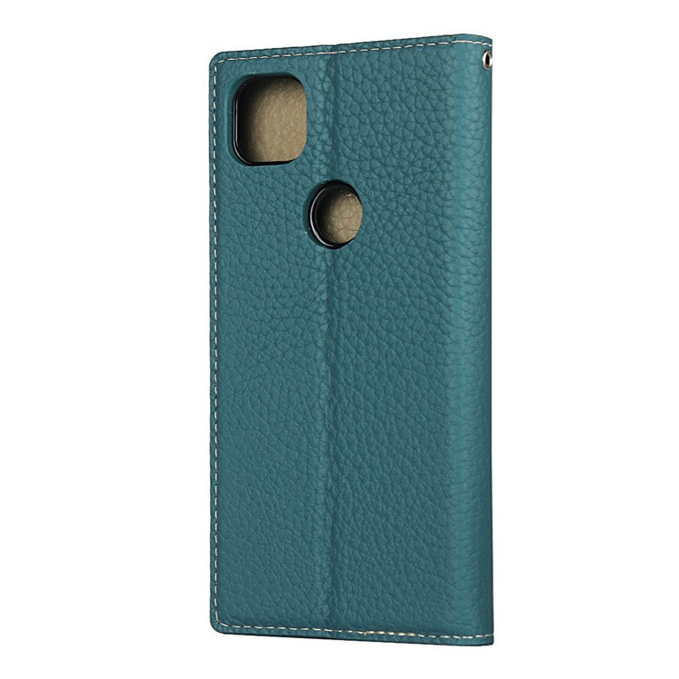 Litchi Skin Genuine Leather Coated TPU Stand Case for Google Pixel 4a - Baby Blue
