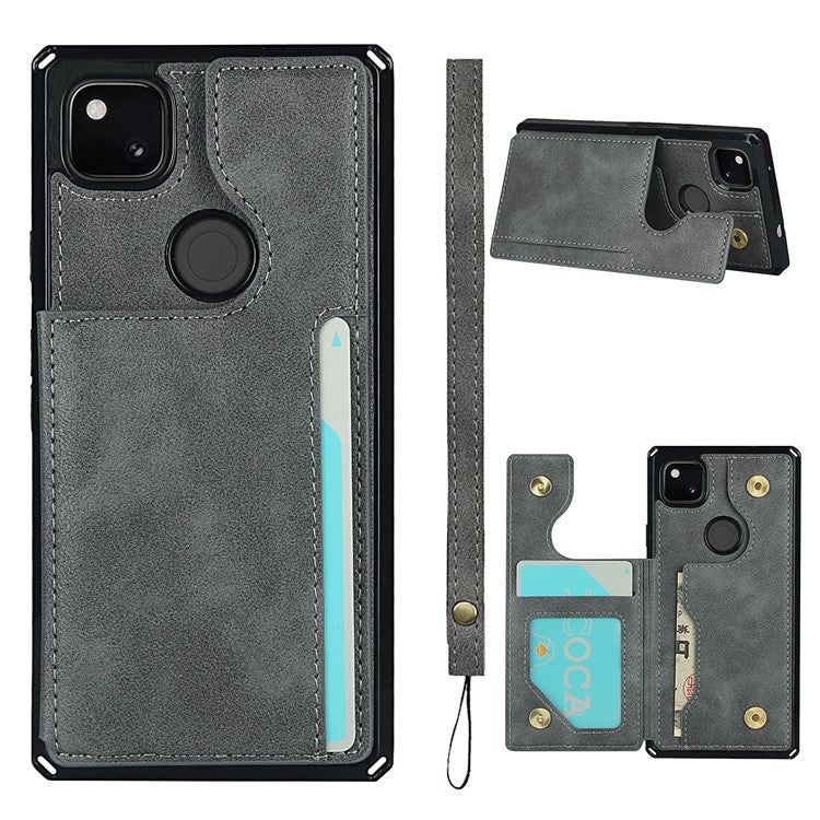 For Google Pixel 4a Button Flip PU Leather Coated TPU Wallet Phone Shell - Grey