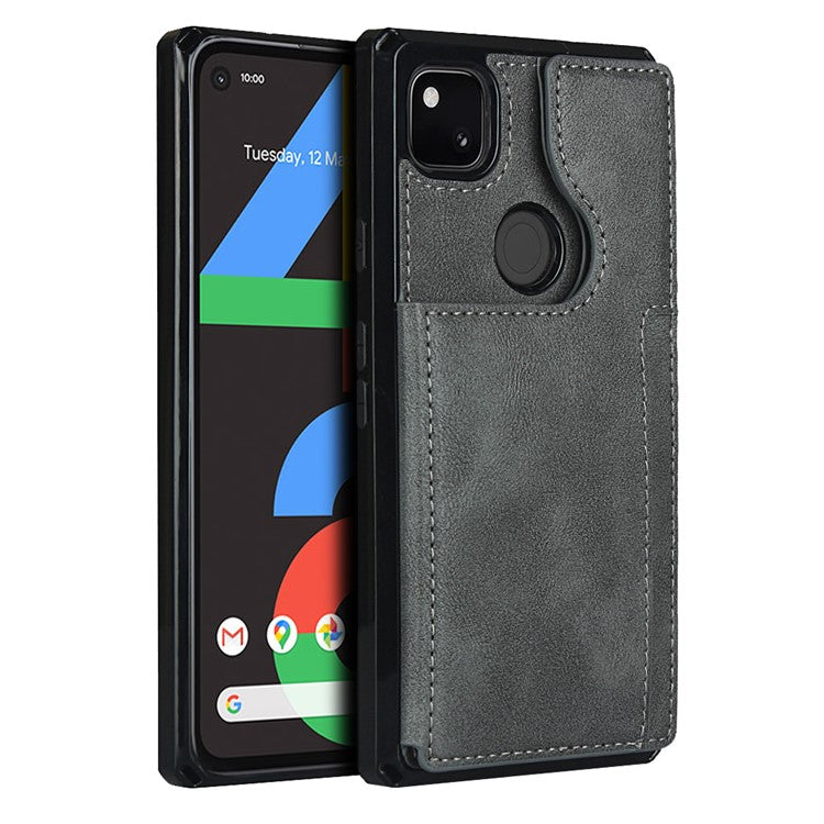 For Google Pixel 4a Button Flip PU Leather Coated TPU Wallet Phone Shell - Grey
