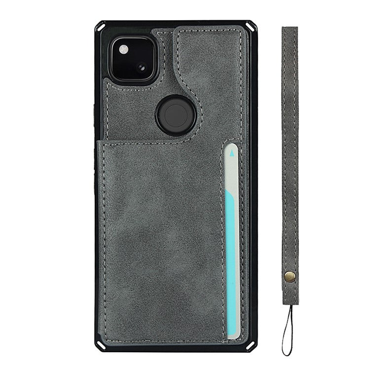 For Google Pixel 4a Button Flip PU Leather Coated TPU Wallet Phone Shell - Grey