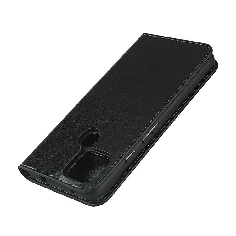 Crazy Horse Genuine Leather Wallet Stand Cover Case for Google Pixel 4a 5G - Black