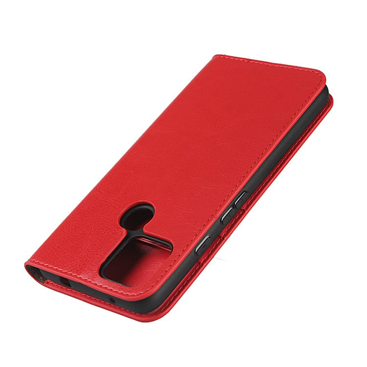 Crazy Horse Genuine Leather Wallet Stand Cover Case for Google Pixel 4a 5G - Red