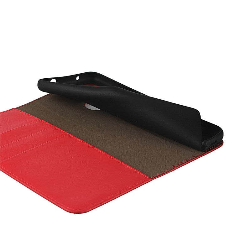 Crazy Horse Genuine Leather Wallet Stand Cover Case for Google Pixel 4a 5G - Red