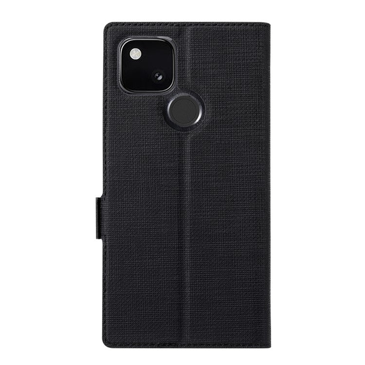 VILI K Series Cross Texture Leather Phone Wallet Stand Cover Case for Google Pixel 4a 5G - Black