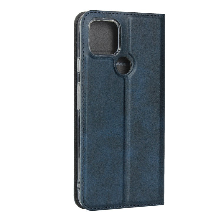Leather Stand Case with Card Slot Phone Cover for Google Pixel 4a 5G - Blue