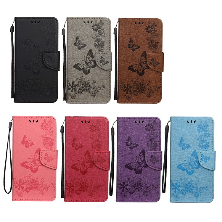 Butterfly Flower Imprint Leather Wallet Case with Stand for Google Pixel 4a 5G - Black